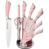 Kitchen Knife Set, 9-Pieces Pink Sharp Non-Stick Coated Chef Knives Block Set