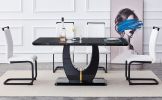 Table and chair set.Black Marble Pattern MDF Dining Table Set - 63"x37" with 4 chairs with white PU cushions and C-tube black metal legs.Bring a comfo