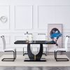 Table and chair set.Black Marble Pattern MDF Dining Table Set - 63"x37" with 4 chairs with white PU cushions and C-tube black metal legs.Bring a comfo