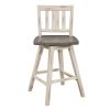 Counter Height Chairs Set of 2, White Gray 360-degree Swivel Chair Solid Rubberwood Kitchen Dining Furniture, Vertical Slat Back