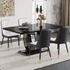 Table and chair set.63"W x 37"D x 30"H Black Marble MDF DiningTable Set with 4 White and Dark Gray spliced PU Chairs with black metal legs.Bring a com