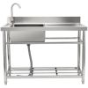 VEVOR Stainless Steel Utility Sink, Free Standing Single Bowl Commercial Kitchen Sink Set w/Workbench