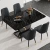 Table and chair set.63"W x 37"D x 30"H Black Marble MDF DiningTable Set with 4 Black PU Chairs with black metal legs.Bring a comfortable home experien