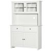HOMCOM 63.5" Kitchen Buffet with Hutch, Pantry Storage Cabinet with 4 Shelves, Drawers, Framed Glass Doors, Open Microwave Countertop, Antique White