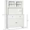 HOMCOM 63.5" Kitchen Buffet with Hutch, Pantry Storage Cabinet with 4 Shelves, Drawers, Framed Glass Doors, Open Microwave Countertop, Antique White