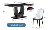 Table and chair set.63"W x 37"D x 30"H Black Marble MDF DiningTable Set with 4 White and Dark Gray spliced PU Chairs with black metal legs.Bring a com