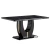 Table and chair set.63"W x 37"D x 30"H Black Marble MDF DiningTable Set with 4 White and Dark Gray spliced PU Chairs with black metal legs.Bring a com