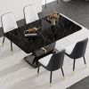 Table and chair set.63"W x 37"D x 30"H Black Marble MDF DiningTable Set with 4 White and Dark Gray spliced PU Chairs with black metal legs.Bring a com