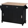 Kitchen Cart with Rubber wood Drop-Leaf Countertop, Concealed sliding barn door adjustable height