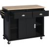 Kitchen Cart with Rubber wood Drop-Leaf Countertop, Concealed sliding barn door adjustable height