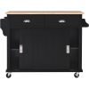 Kitchen Cart with Rubber wood Drop-Leaf Countertop, Concealed sliding barn door adjustable height