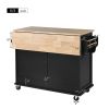 Kitchen Cart with Rubber wood Drop-Leaf Countertop, Concealed sliding barn door adjustable height
