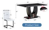 Table and chair set.Black Marble Pattern MDF Dining Table Set - 63"x37" with 4 chairs with white PU cushions and C-tube black metal legs.Bring a comfo