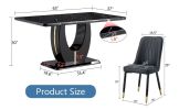 Table and chair set.63"W x 37"D x 30"H Black Marble MDF DiningTable Set with 4 Black PU Chairs with black metal legs.Bring a comfortable home experien