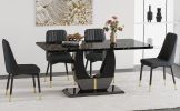 Table and chair set.63"W x 37"D x 30"H Black Marble MDF DiningTable Set with 4 Black PU Chairs with black metal legs.Bring a comfortable home experien