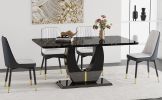 Table and chair set.63"W x 37"D x 30"H Black Marble MDF DiningTable Set with 4 White and Dark Gray spliced PU Chairs with black metal legs.Bring a com