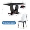 Table and chair set.63"W x 37"D x 30"H Black Marble MDF DiningTable Set with 4 White and Dark Gray spliced PU Chairs with black metal legs.Bring a com