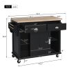 Kitchen Cart with Rubber wood Drop-Leaf Countertop, Concealed sliding barn door adjustable height