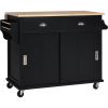 Kitchen Cart with Rubber wood Drop-Leaf Countertop, Concealed sliding barn door adjustable height
